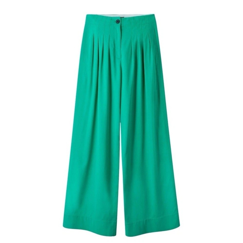 Me+Em Fluid Micro Pleat Wide-Leg Pant Topaz Green Soft Pleat Wool Blend Sz 4
